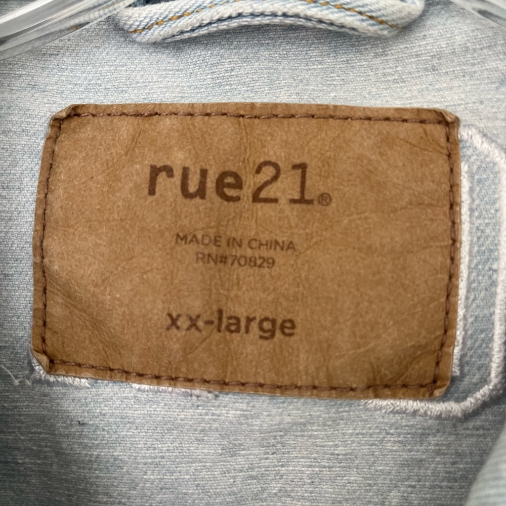 Y2K Rue21 Embroidered Denim Jacket Colorful Patches Sayings Jean Jacket Size XXL - Picture 6 of 14